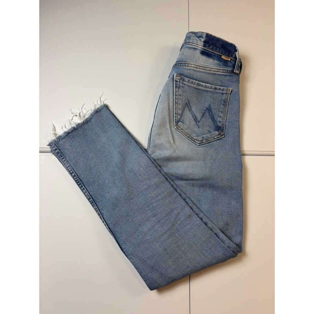 MOTHER High Waisted Rider Skimp Jeans Women 25 Blue Give It Up Raw Hem Denim